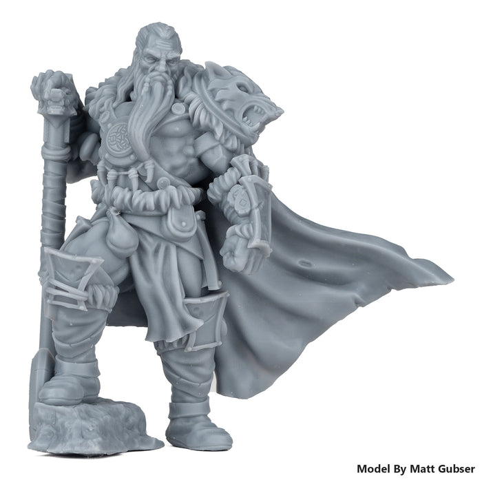 3D printed miniature bearded warrior in grey ABS-like tough resin with fine cloak detail