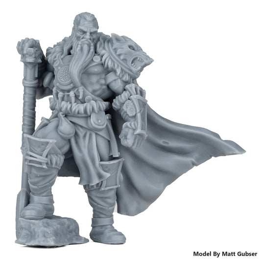 3D printed miniature bearded warrior in grey ABS-like tough resin with fine cloak detail