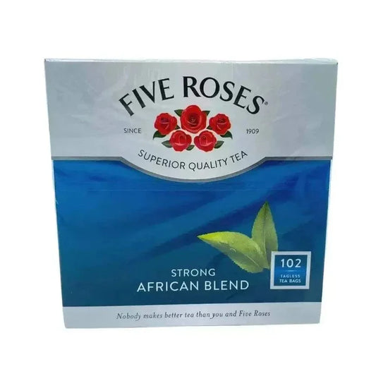 Pack of 102 FIVE ROSES Tea African Blend BLUE tea bags with rich African-inspired flavor and aroma