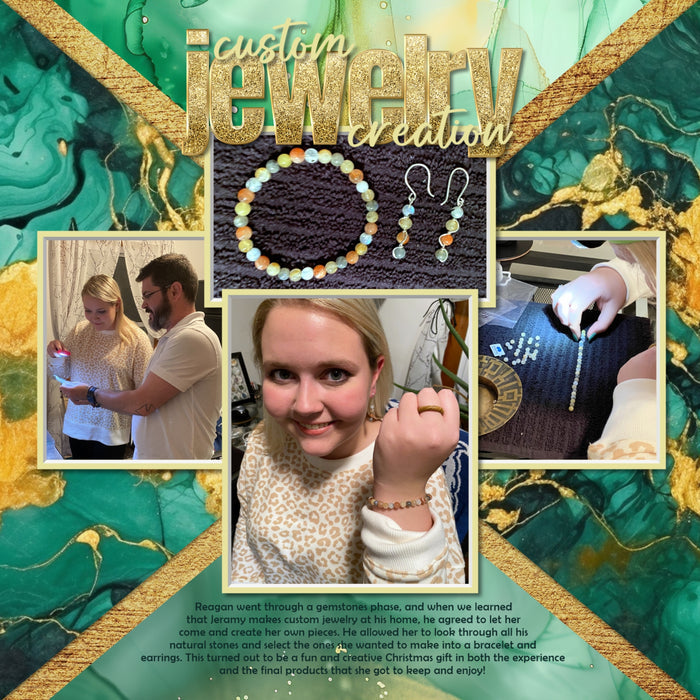 In beautiful emerald green jewel tones with gold accents, these fluid art and marble inspired background digital scrapbooking papers by Lucky Girl Creative digital art will add visual interest to all your pages. Use as is or add to an Easy Mask for creating your own unique backgrounds. This kit is included in the Fluid Art Jewel Papers Bundle.