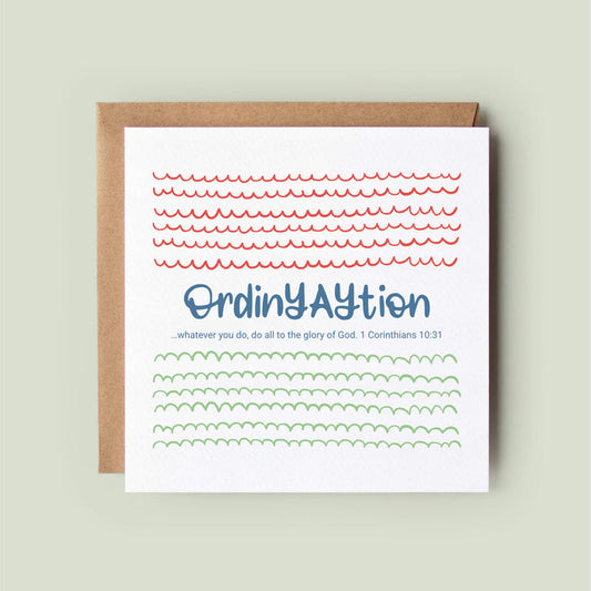 Fun Bible Verse Ordination Card with recycled kraft envelope