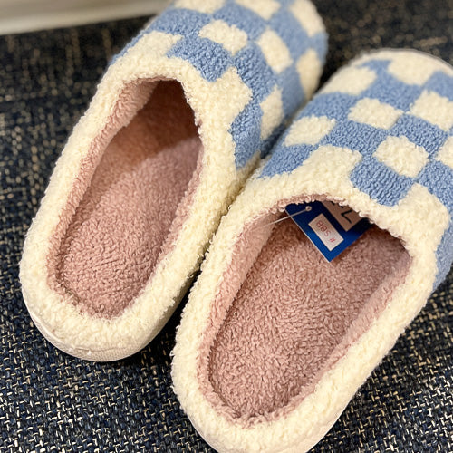Fuzzy Checkered Slippers