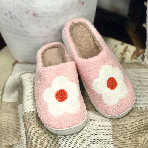 Fuzzy Flower Slippers