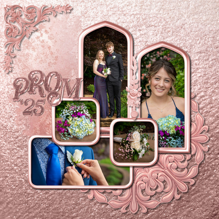 Add these gilded shiny rose gold pink ornate embellishments by Lucky Girl Creative digital art to all your digital scrapbooking pages for that extra touch of richness. Elements include fancy decorations, flourishes, frames, medallions, laurel wreath, borders, and more. Great for family history, genealogy, trips to the museum, and vacations to Europe. This kit is included in the Gilded Ornaments Bundle.