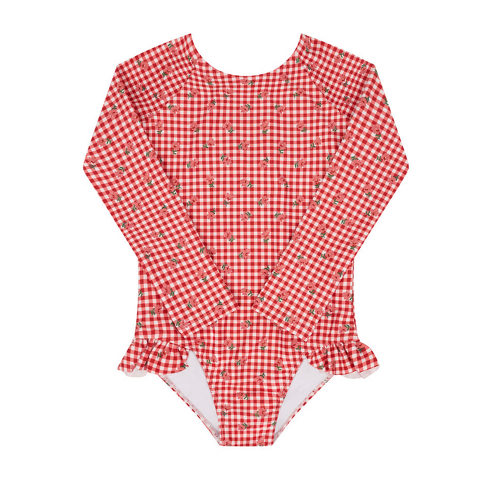 girls strawberry gingham rashguard one piece