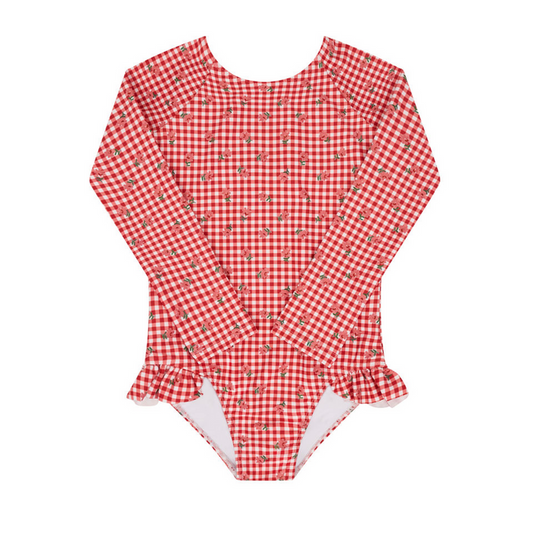 girls strawberry gingham rashguard one piece