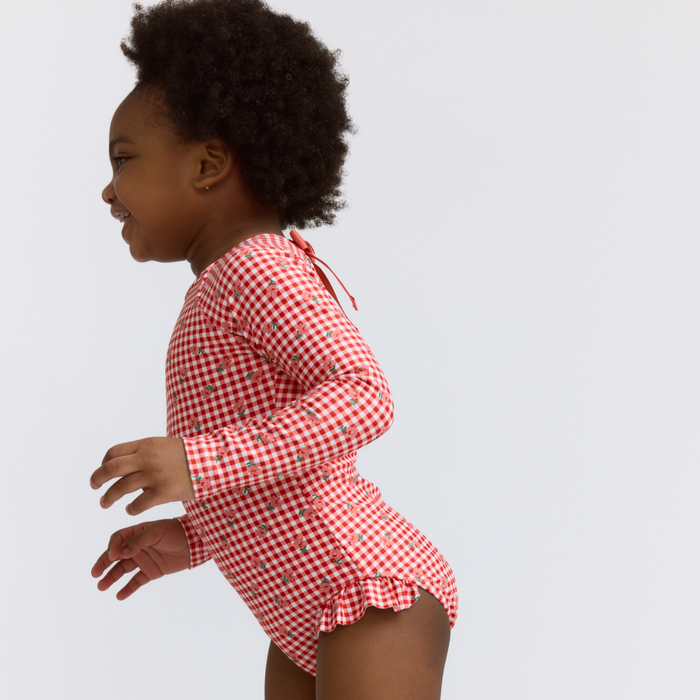 girls strawberry gingham rashguard one piece