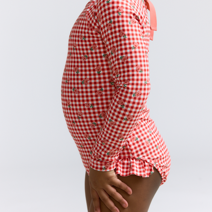 girls strawberry gingham rashguard one piece