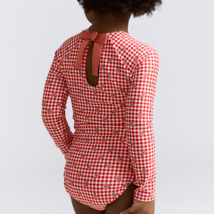 girls strawberry gingham rashguard one piece