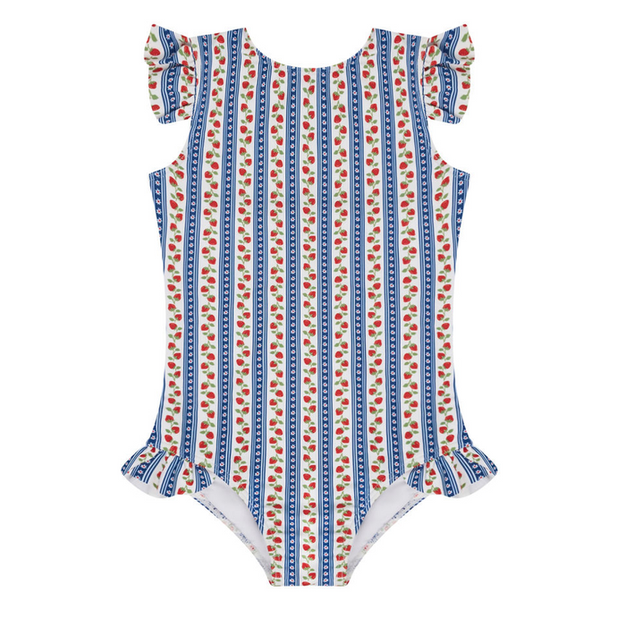 girls strawberry patch ruffle cap sleeve one piece