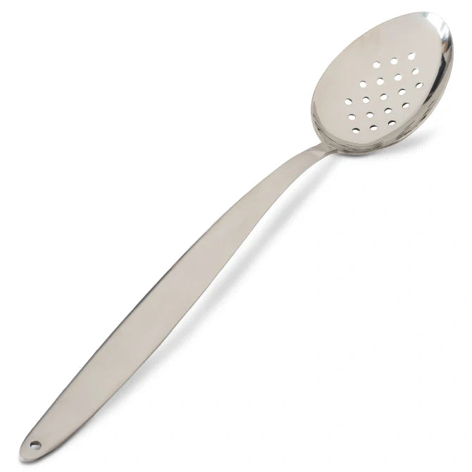 Silver Gray Kunz Perforated Spoon Extra Large on white background.