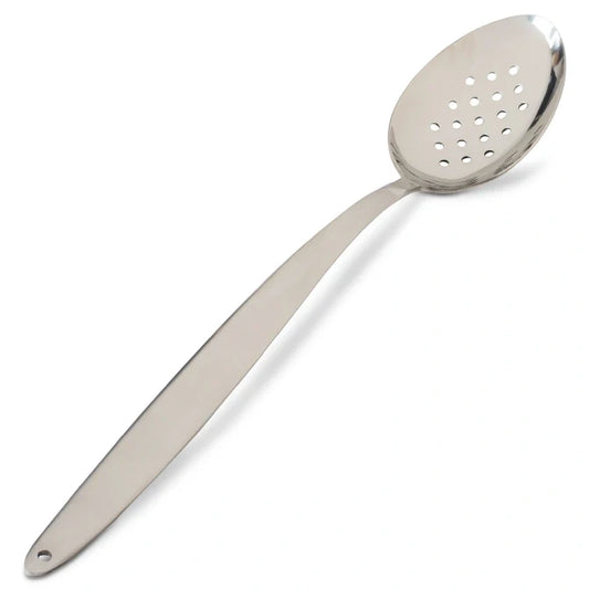 Silver Gray Kunz Perforated Spoon Extra Large on white background.