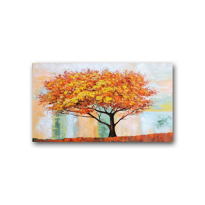 Handmade Oil Painting of Multi Color Tree on Stretched Canvas