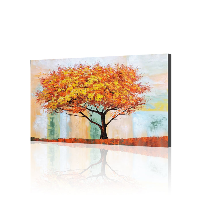 Handmade Oil Painting of Multi Color Tree on Stretched Canvas