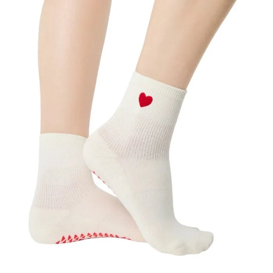 Heart Ankle Grip Socks for Pilates & Yoga - White