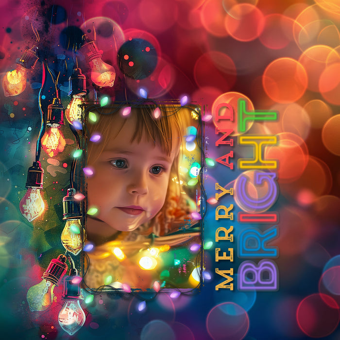 Sparkle and shine this holiday season with these brightly colored holiday light embellishments, frames, borders, papers, and alpha set by Lucky Girl Creative digital art for digital scrapbooking. Great for birthday and celebrations, too!
