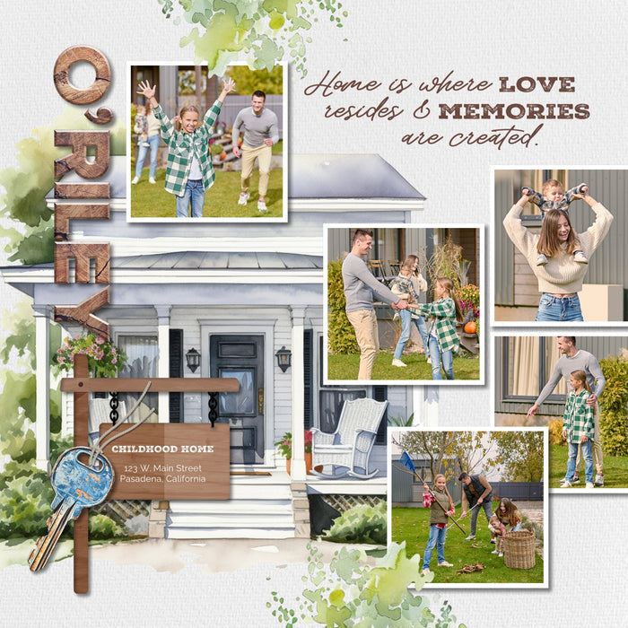 House Watercolor Elements Digital Scrapbook Kit