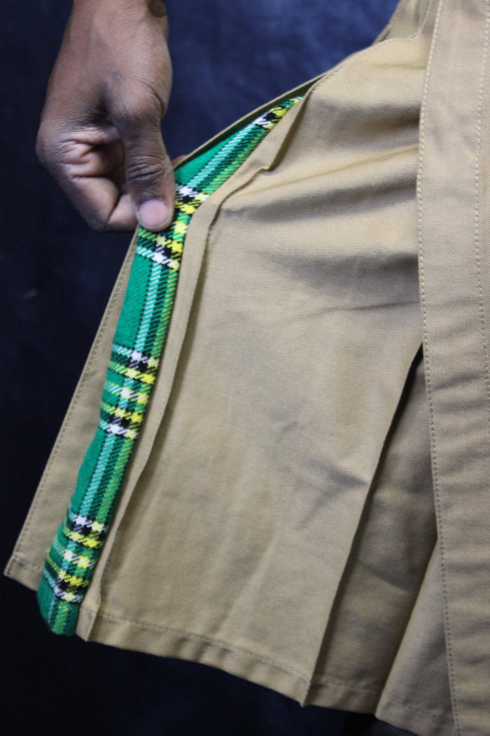 Hybrid Kilt Khaki with Irish Tartan Pleats