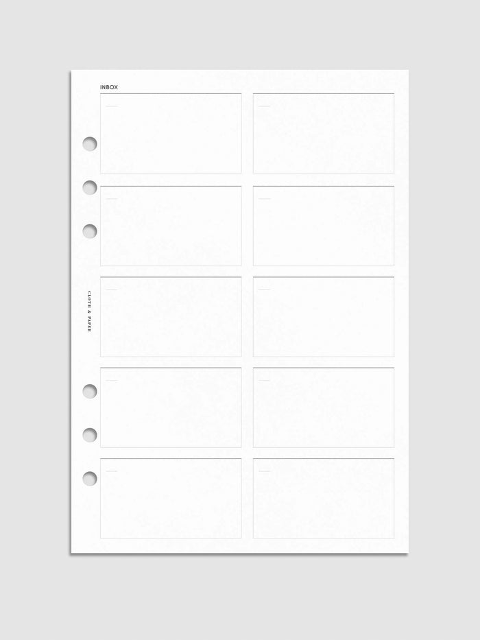 Inbox Planner Insert, Third Edition, Cloth and Paper. Digital mockup of insert in A5.