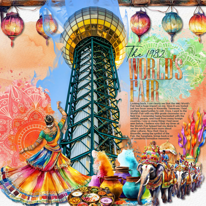 Add these beautiful watercolor embellishments, papers, clusters, and alpha set by Lucky Girl Creative digital art to all your digital scrapbooking pages to easily create memorable Indian pages and albums of travel to India! Great for vacations to India, Indian heritage and traditional holidays, and even Pakistan, Nepal, Bangladesh, Sri Lanka, Maldives, and Afghanistan! Embellishments feature bird, lily pad, brass pot, Buddha, bull, cow, candle, oil lamp, child, kid, city street, Dandiya sticks, and more.