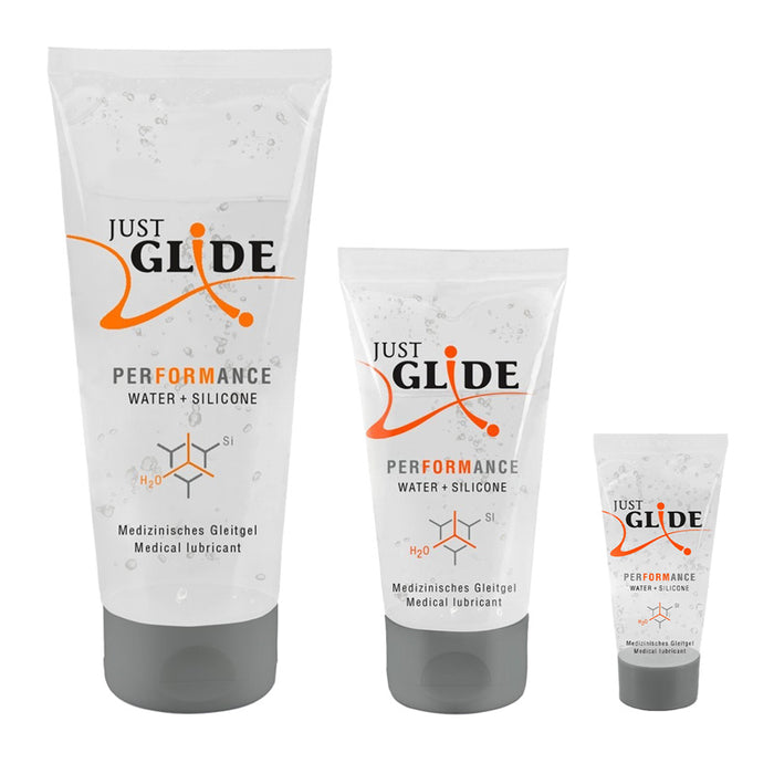 Just Glide Performance 200ml Tube, 50ml Tube, 20 ml Tube from front