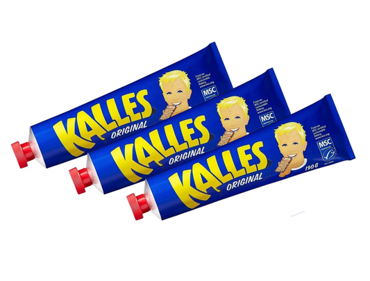 3 x Kalles Kaviar Original 190g tubes – Swedish creamed smoked cod roe spread, MSC-certified, made in Sweden since 1954