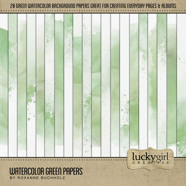 Add these beautiful watercolor background papers by Lucky Girl Creative digital art to all your digital scrapbooking pages and mix-and-match them on various projects throughout the year including spring, garden, and St. Patrick's Day! Great for any occasion and theme! This kit is included in the Latin America Watercolor Bundle and the Latin America Watercolor Kit.