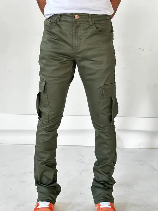 Men QUALIFIED DENIM Wax Cargo Stack Denim Jeans