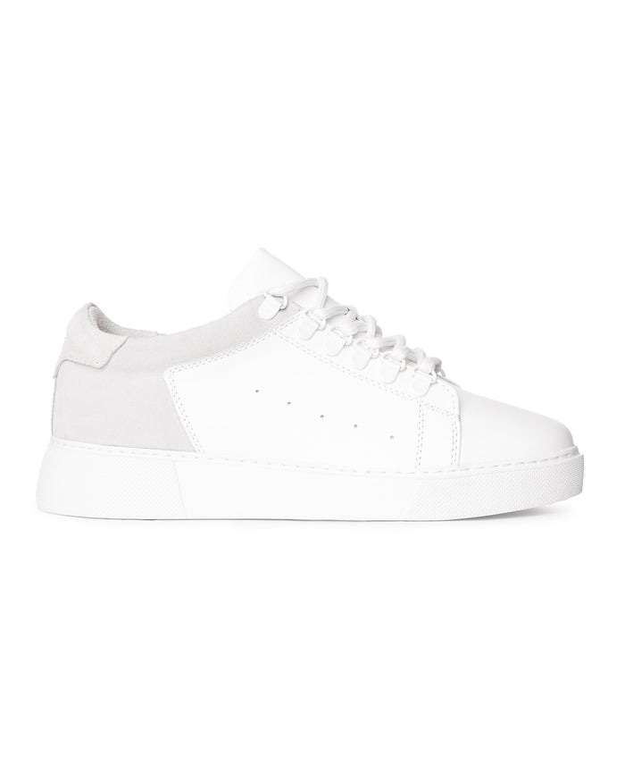Martin Valen men’s white leather sneakers, close side view showing chunky platform sole and light-grey heel