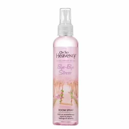 Oh So Heavenly Home Sweet Home Bye Bye Stress room spray with calming lavender, geranium, and chamomile fragrance