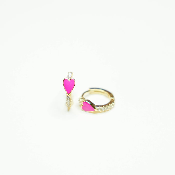 Pink Heart Huggie Earrings
