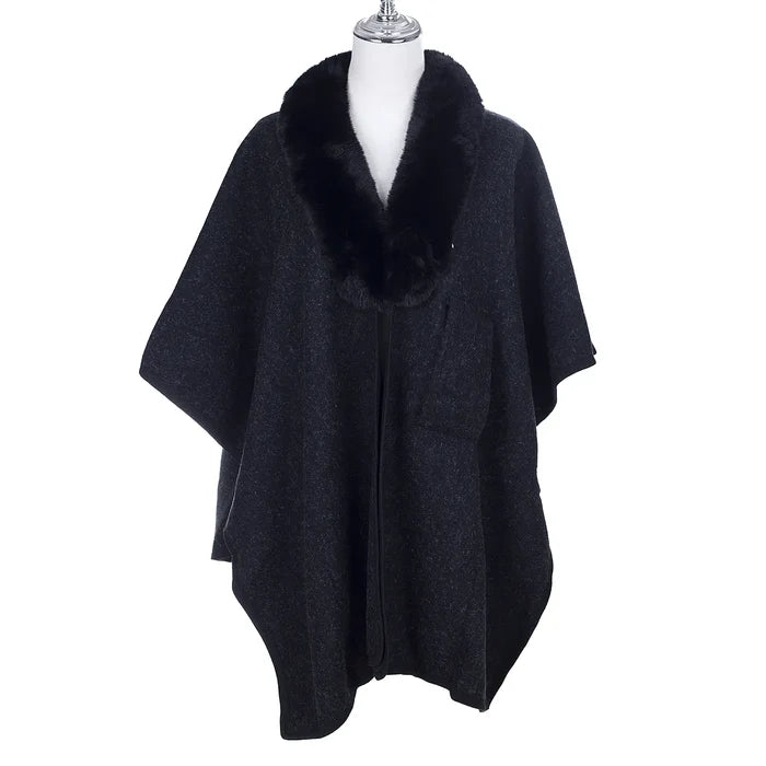 Poncho with Faux Fur