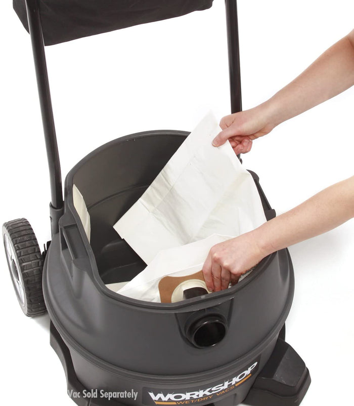 Proteam, Workshop Wet Dry Vacuum Bags Fine Dust Collection Shop Vacuum Bags, 12-Gallon To 16-Gallon, 2 bags, Part WS32200F