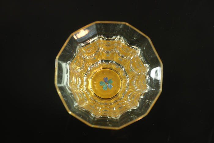 "Raden" Lacquer Coated Glass 150ml - Kaleidoscope Glass with Cherry Blossoms Pattern (gold)