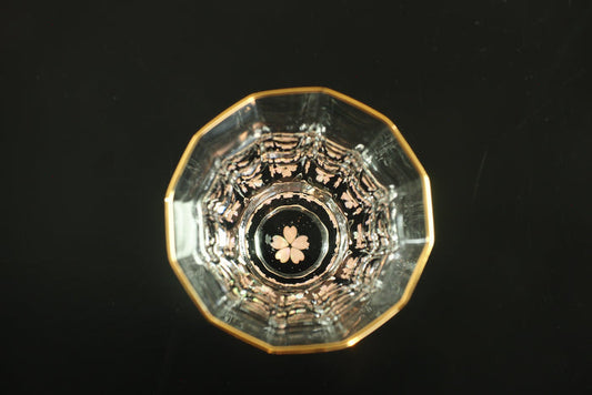 "Raden" Lacquer Coated Glass 70ml - Kaleidoscope Glass with Cherry Blossoms Pattern (black)
