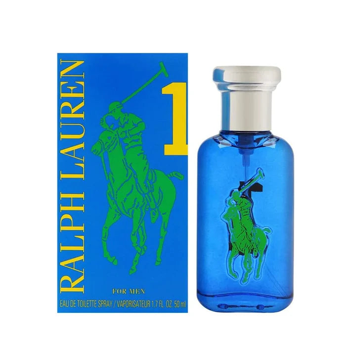 Ralph Lauren Big Pony 1 Blue Eau De Toilette spray bottle, 100ml, with sleek blue fragrance packaging.