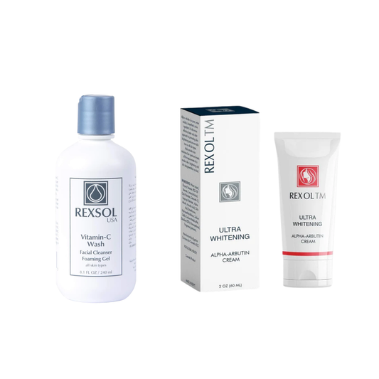 REXOL TM ULTRA WHITENING CREAM 60ML + Rexsol Vitamin-C Wash Facial Cleanser 240ml  -عرض ريكسول كريم التفتيح فائق النقاء (60 مل) + غسول الوجه بفيتامين سي (240 مل)