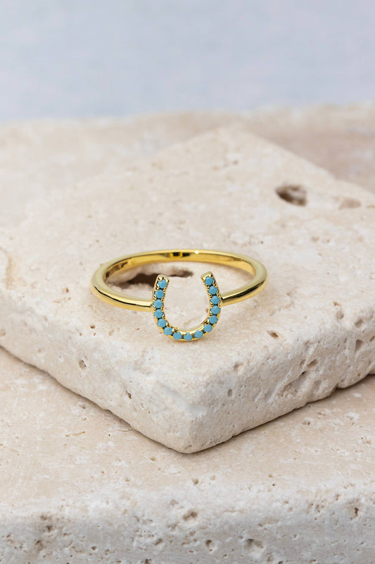 Ring-14k Gold Plate + Turquoise Lucky Horseshoe