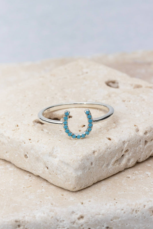 Ring-Sterling Silver + Turquoise Lucky Horseshoe