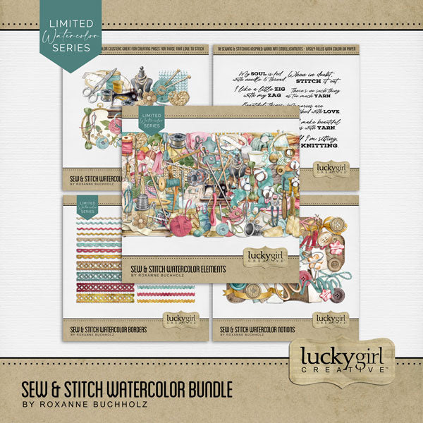 Whether you love to stitch or sew, these digital scrapbooking embellishments, clusters, and word art by Lucky Girl Creative digital art will help you document your favorite hobby or craft - crochet, embroider, cross stitch, sew, knit, or craft with fabric. Embellishments include yarn, wicker basket, clothes, socks, sweater, cotton, crochet flowers, crocket hook, embroidery basket, embroidered flowers, embroidery hoop, thread, floss, fabric, seamstress, material, arm chair, heart, knitting basket, and more.