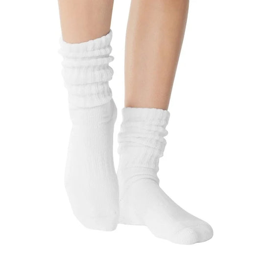 Slouch Crew Grip Socks for Pilates & Yoga - White