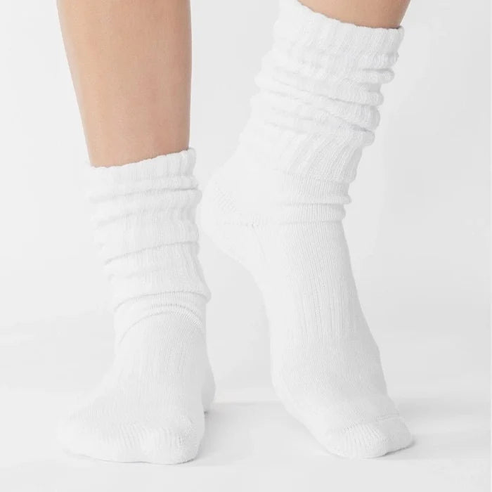 Slouch Crew Grip Socks for Pilates & Yoga - White