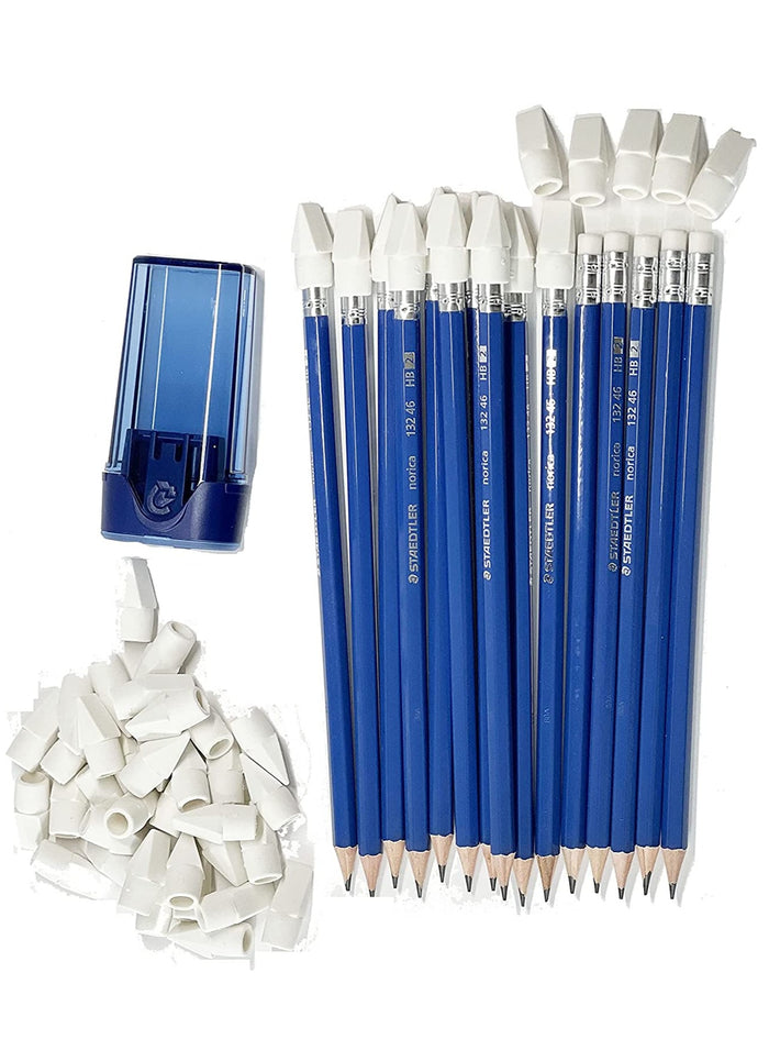 Staedtler Pencils Norica Graphite HB2 Graphic 101 Piece 50 Pencils + 1 Pencil Sharpener + 50 Eraser Caps HB