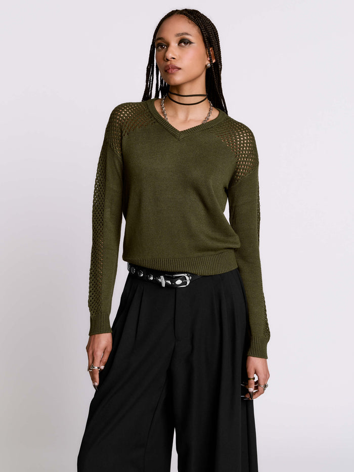 Army Green Fishnet Sweater