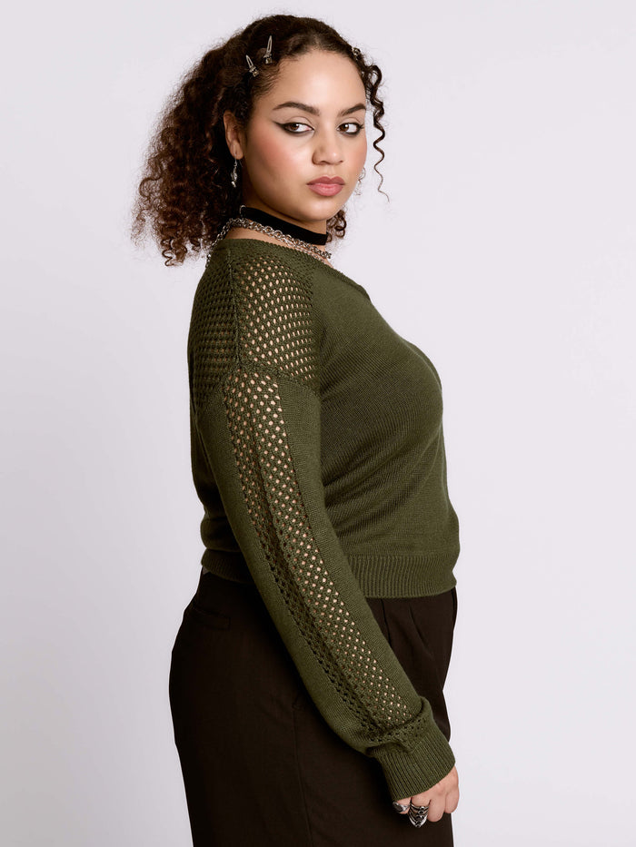 Army Green Fishnet Sweater