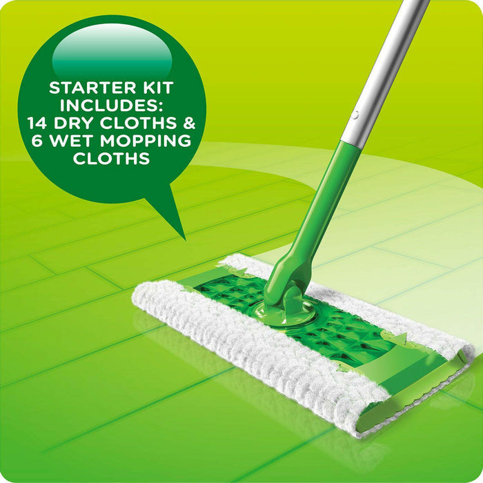 Swiffer Sweeper Dry + Wet Sweeping Kit - 1 Sweeper + 14 Dry Cloths + 6 Wet Cloths - Shoppers-kart.com