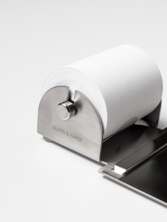Closeup of paper roll installed inside task roller.