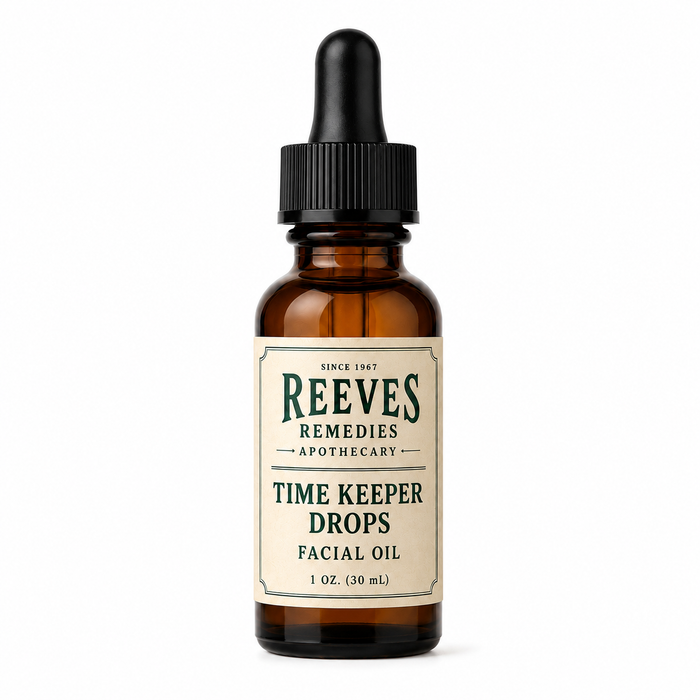 "Reeves Remedies Time Keeper Drops Facial Oil – 1 oz amber dropper bottle – apothecary-grade daily facial oil"