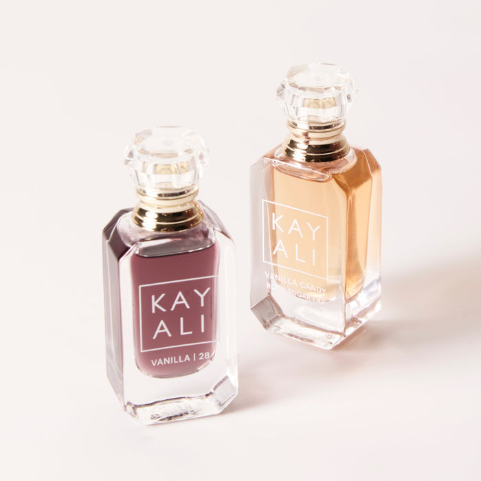 Two perfume bottles by Kayali on a white background