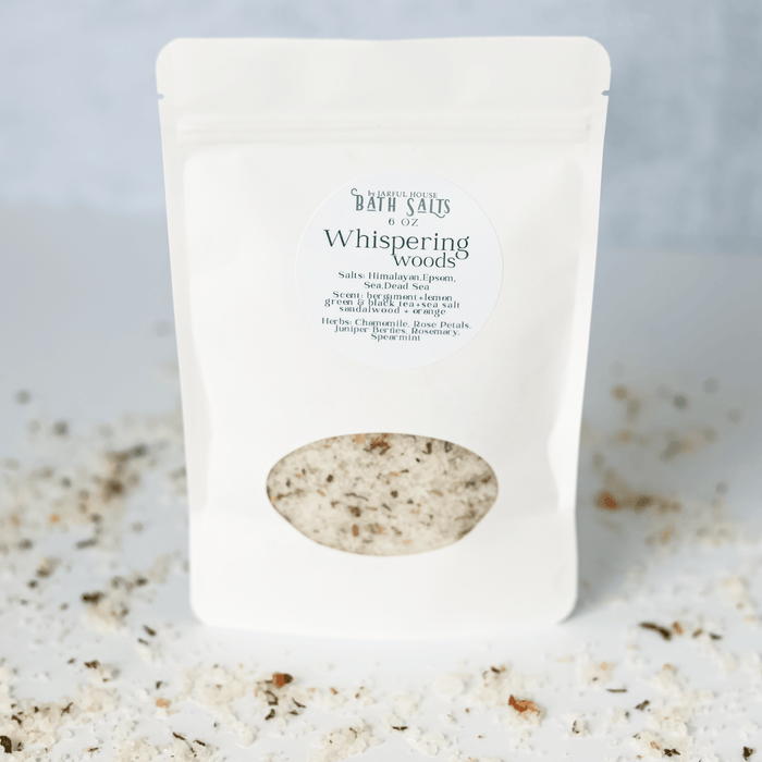 Whispering Woods Bath Salts - 6.5 oz | Herbal Bath Soak with Chamomile & Rosemary - Jarful House